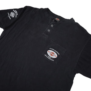 Vintage 90s Harley Davidson Henley Pocket T Shirt - XL