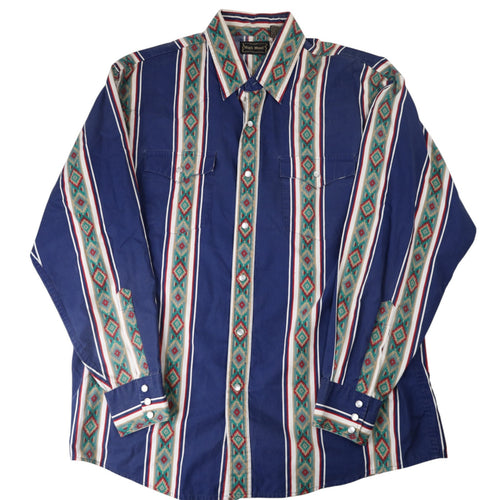 Vintage High Noon Vertical Aztec Striped Pearl Snap Western Shirt - L