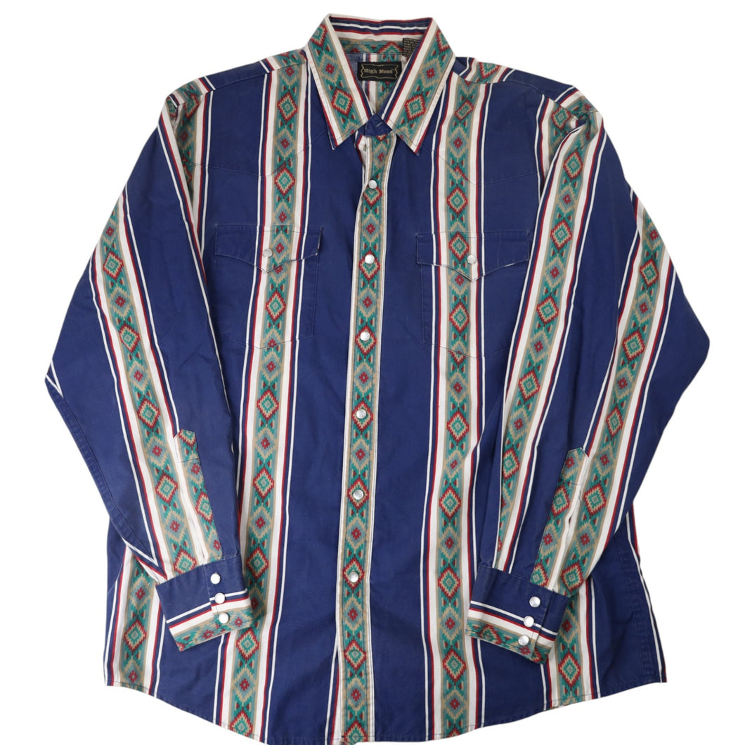 Vintage High Noon Vertical Aztec Striped Pearl Snap Western Shirt - L