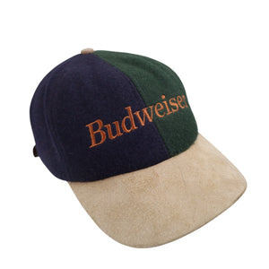 Vintage Budweiser Split Wool Leather Brim Strapback Hat