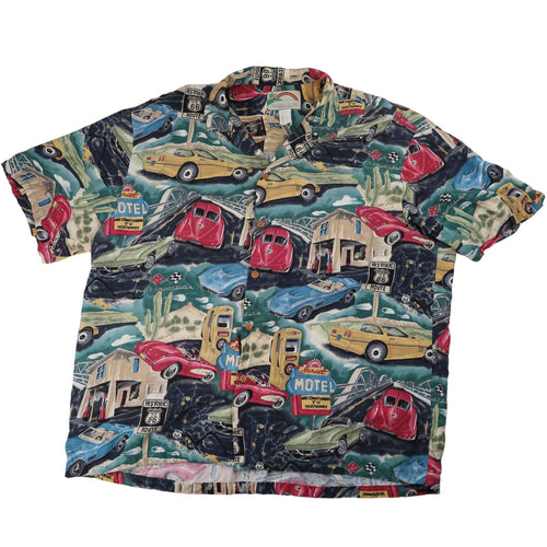 Vintage Paradise Found Hot Rod Muscle Car Allover Print Hawaiian Shirt - XL