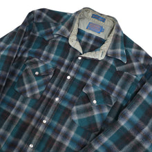 Load image into Gallery viewer, Vintage Pendleton High Grade Western Wear Shadow Plaid Pearl Snap Wool Shirt - XLT