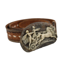 Load image into Gallery viewer, Vintage Carves Chariot Belt Buckle W/Tex Tan Woven Leather Belt - 38"