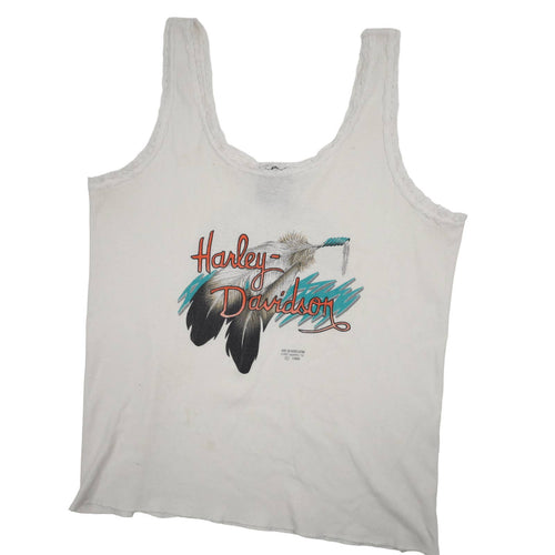 Vintage 3D Emblem Harley Davidson Lace Trim Tank Top  - WMNS XL