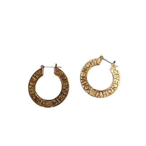 Vintage Givenchy Gold Tone Spellout Circle Earrings - OS