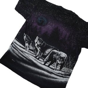 Vintage Wolf Night Scene Allover Print Graphic T Shirt