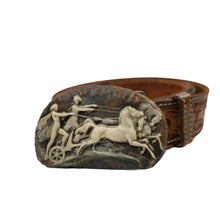 Load image into Gallery viewer, Vintage Carves Chariot Belt Buckle W/Tex Tan Woven Leather Belt - 38"