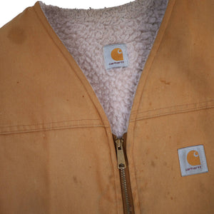 Vintage Distressed Carhartt Sherpa Lined Canvas Vest - XL