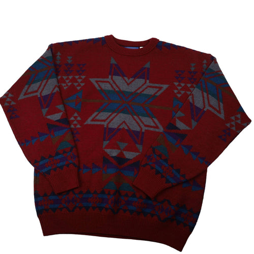 Vintage Pendleton Western Wear Aztec Snowflake Knit %100 Wool Sweater - L