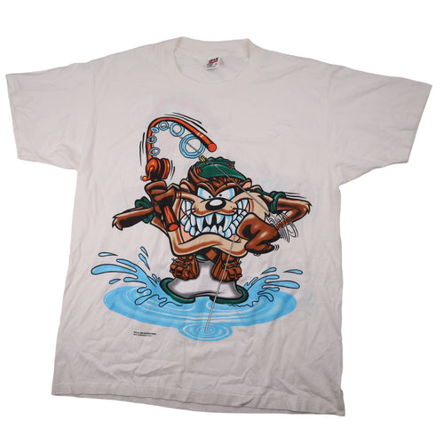 Vintage Looney Tunes Fishing Taz Front Back Print Graphic T Shirt - XL