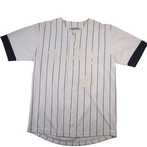 Vintage Nike All Sewn Spellout Pin Striped Baseball Jersey - L