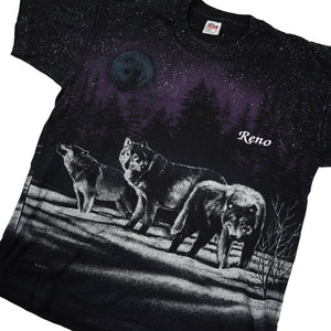 Vintage Wolf Night Scene Allover Print Graphic T Shirt