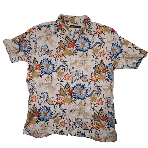Vintage Nautica %100 Silk Hawaiian Button Down Shirt - L