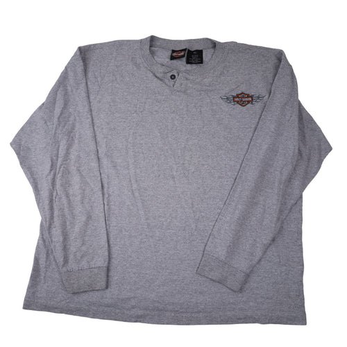 Vintage Harley Davidson Embroidered Logo Long Sleeve T Shirt - XL