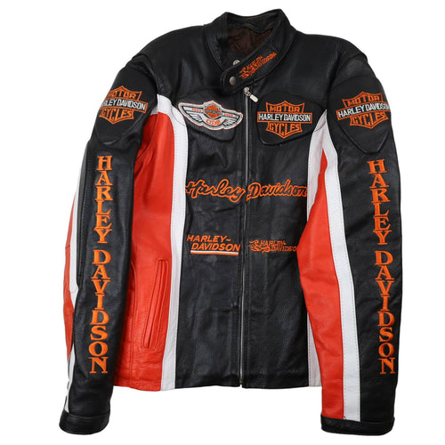 Vintage Harley Davidson Heavily Branded Leather Motorcycle Riding Jacket - WMNS L