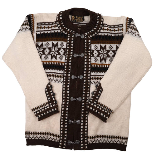 Vintage Norlender %100 Wool Nordic Snowflake Clasp Cardigan Sweater - M