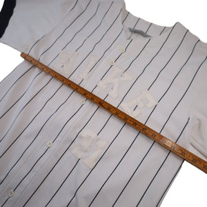 Vintage Nike All Sewn Spellout Pin Striped Baseball Jersey - L