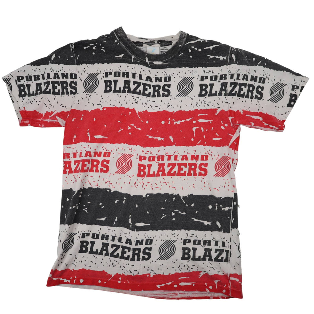 Vintage Portland Trailblazers Allover Print Graphic T Shirt - M