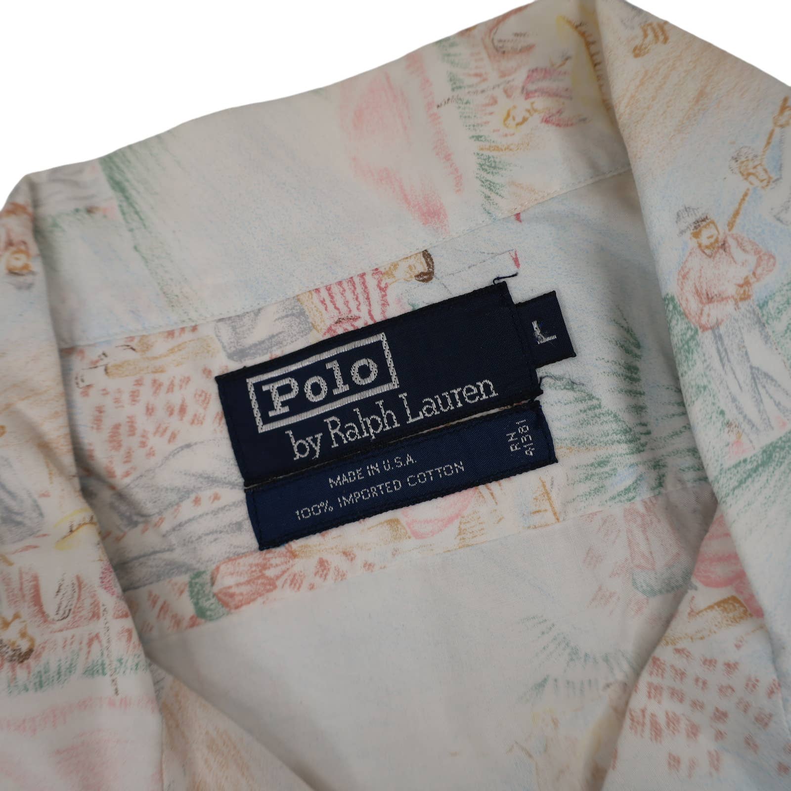 Vintage Polo Ralph Lauren Allover Print Loop Collar Button Down Shirt - L