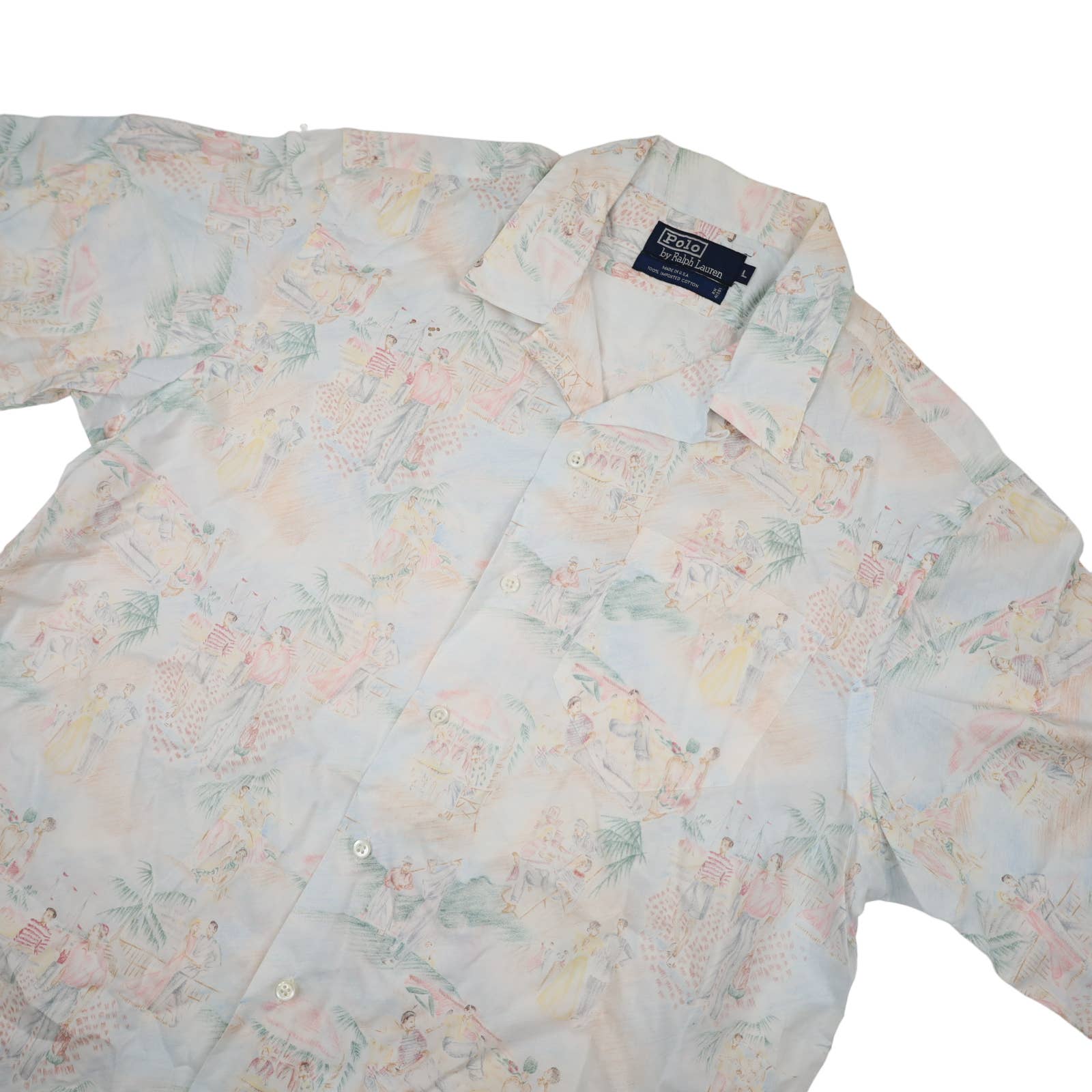 Vintage Polo Ralph Lauren Allover Print Loop Collar Button Down Shirt - L