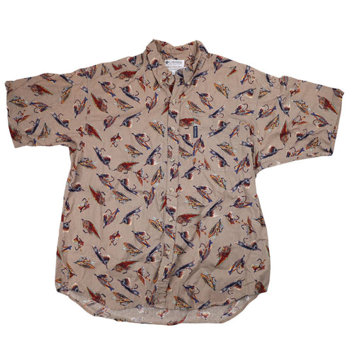 Vintage Columbia Sportswear Allover Fly Fishing Button Down Shirt - L