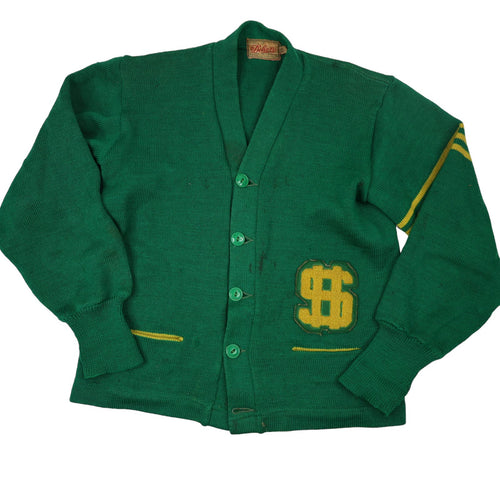 True Vintage Dehen Collegiate Letterman Dollar Sign Patch Knit Wool Sweater- WMNS S
