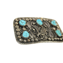 Load image into Gallery viewer, Vintage Navajo Sterling Silver Turquoise Eagle Belt Buckle Signed &quot;JJ&quot;
