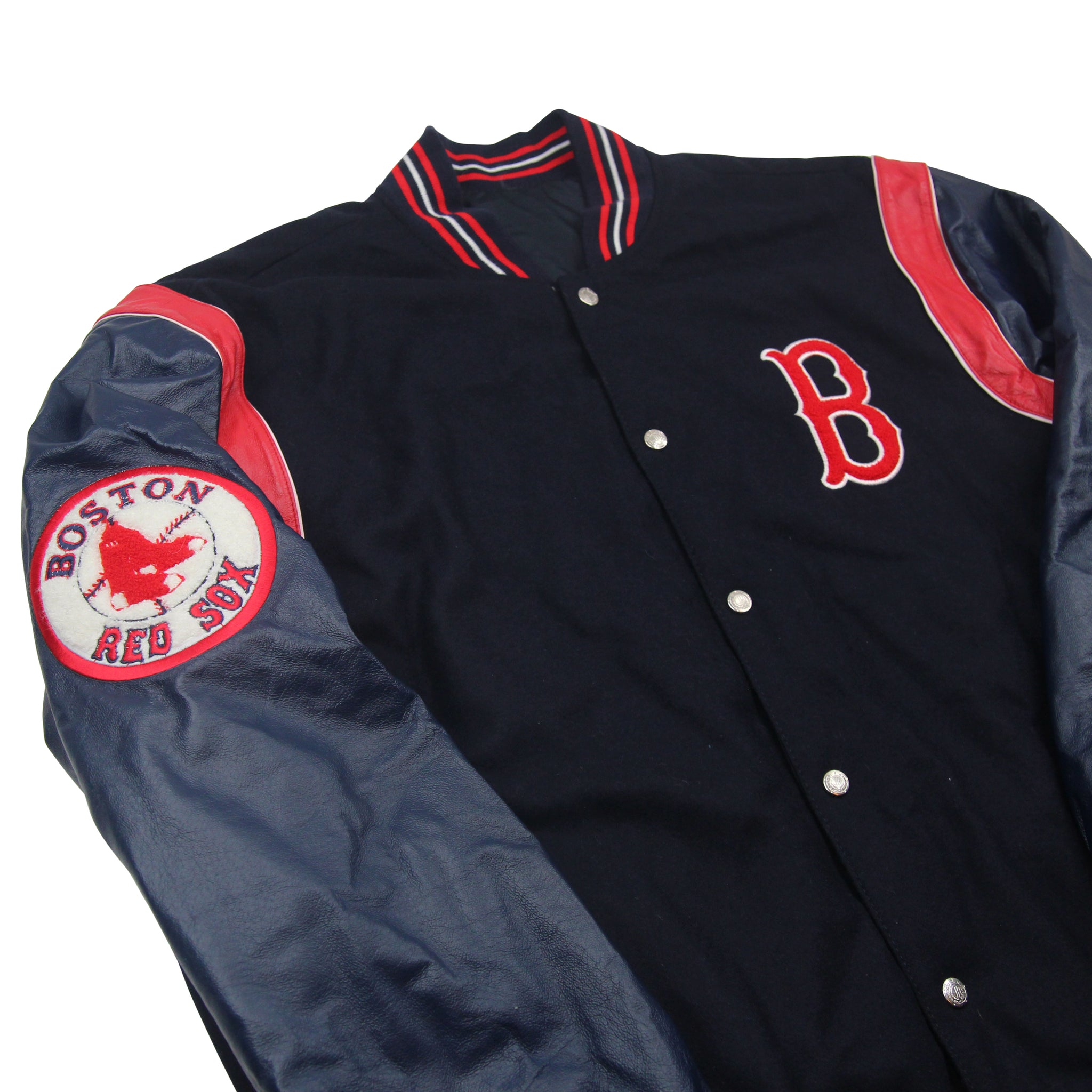 Men's JH Design Navy Boston Red Sox Embroidered Logo Reversible Wool Full-Snap Jacket