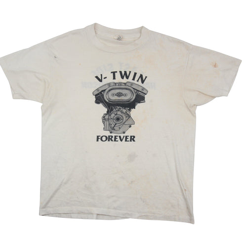 Vintage Harley Davidson V-twin Forever Distressed Graphic T Shirt - XL