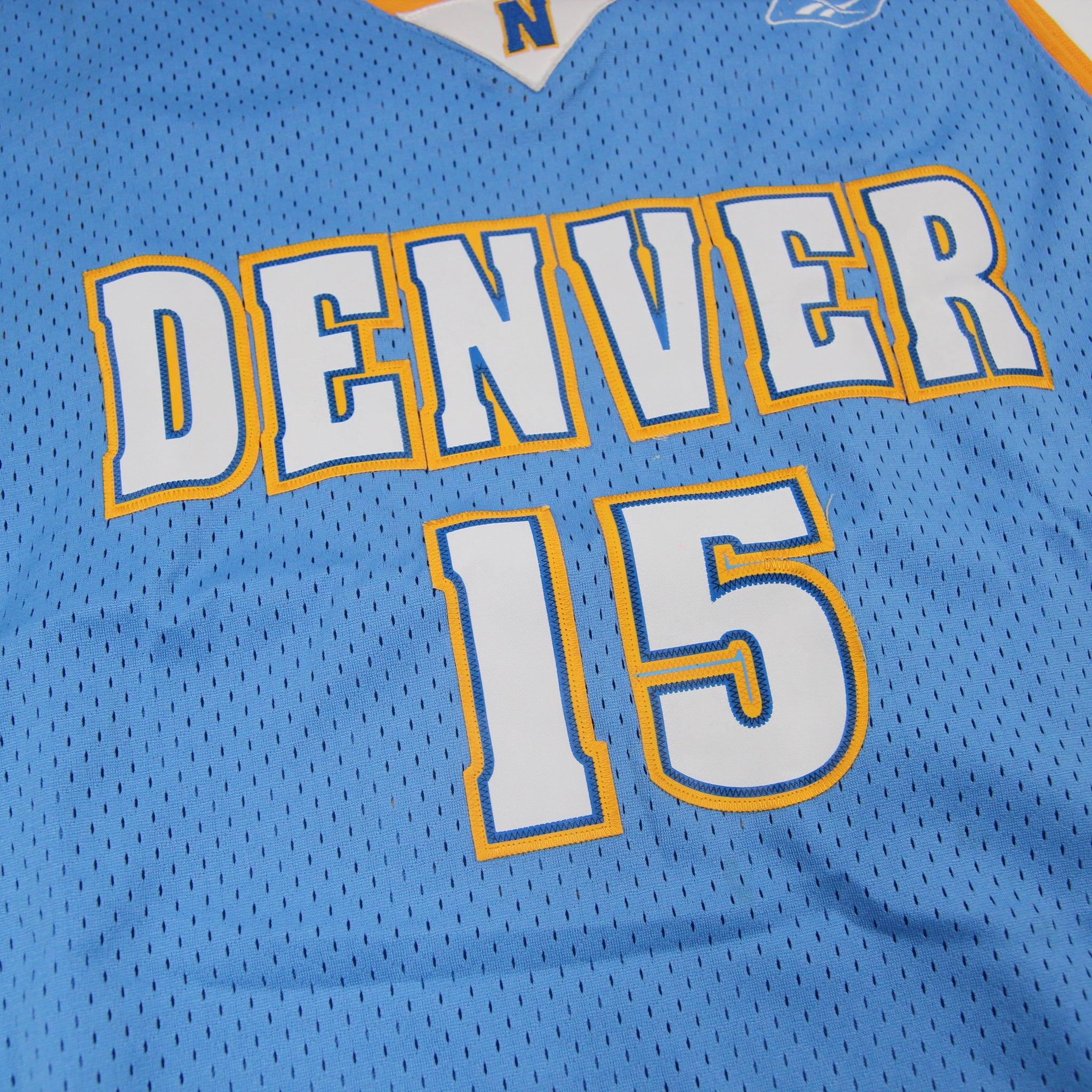 NBA Denver Nuggets Carmelo Anthony 15 Reebok White Blue Sewn