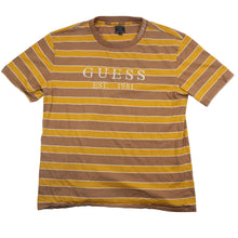 Load image into Gallery viewer, GUESS Embroidered Spellout Striped T Shirt - M