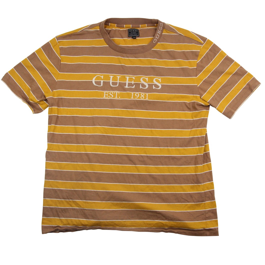 GUESS Embroidered Spellout Striped T Shirt - M