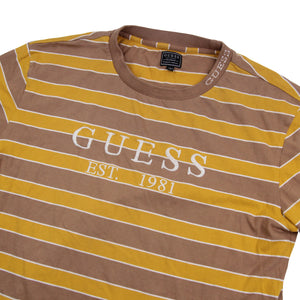 GUESS Embroidered Spellout Striped T Shirt - M