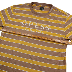 GUESS Embroidered Spellout Striped T Shirt - M