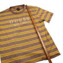 Load image into Gallery viewer, GUESS Embroidered Spellout Striped T Shirt - M