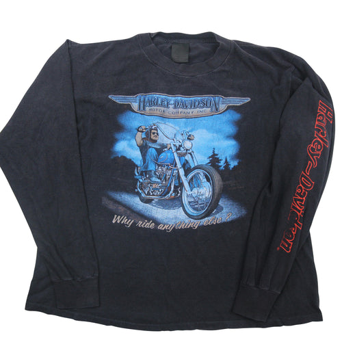 Vintage Harley Davidson 3D Emblem Long Sleeve Graphic T Shirt - L