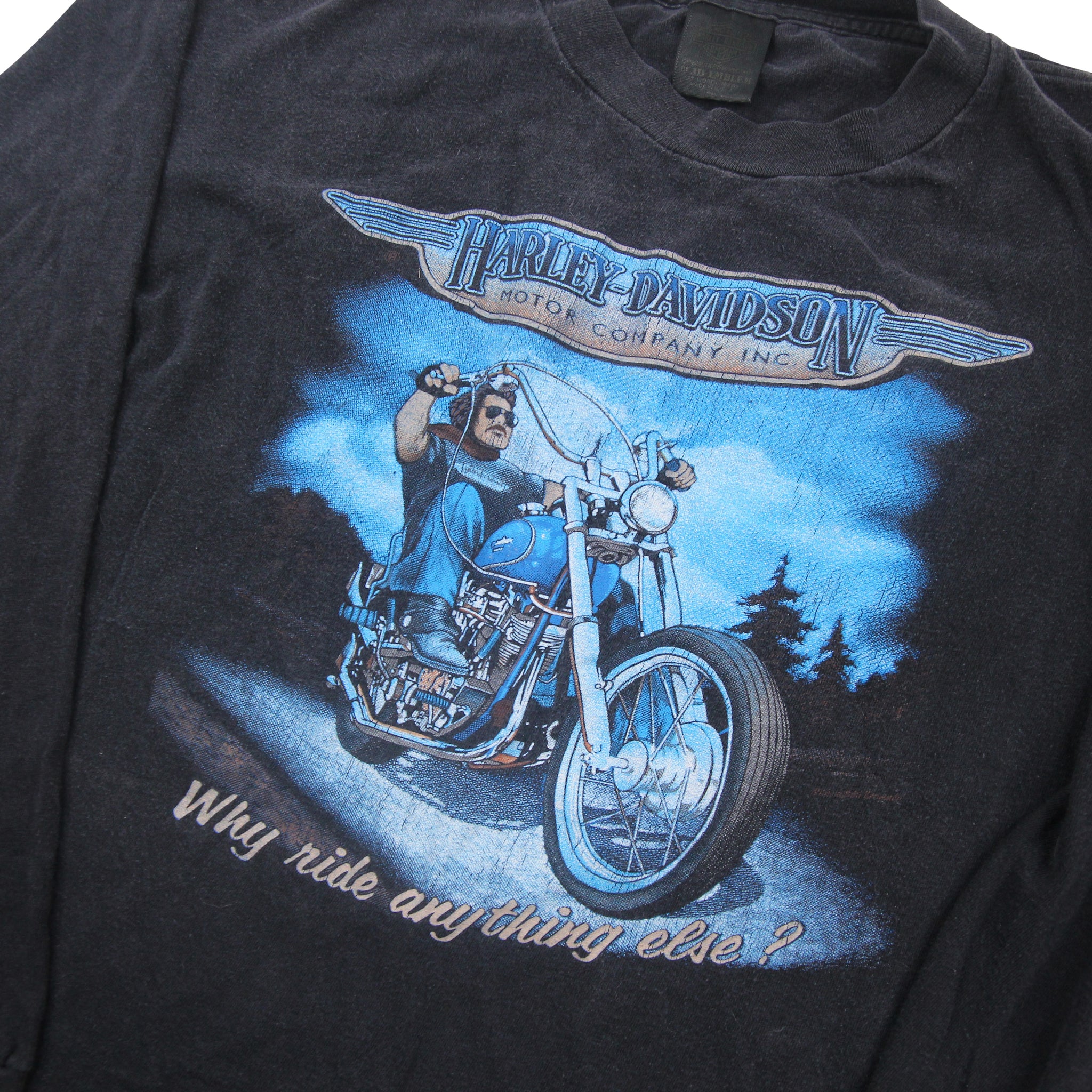 Vintage Harley Davidson 3D Emblem Long Sleeve Graphic T Shirt - L
