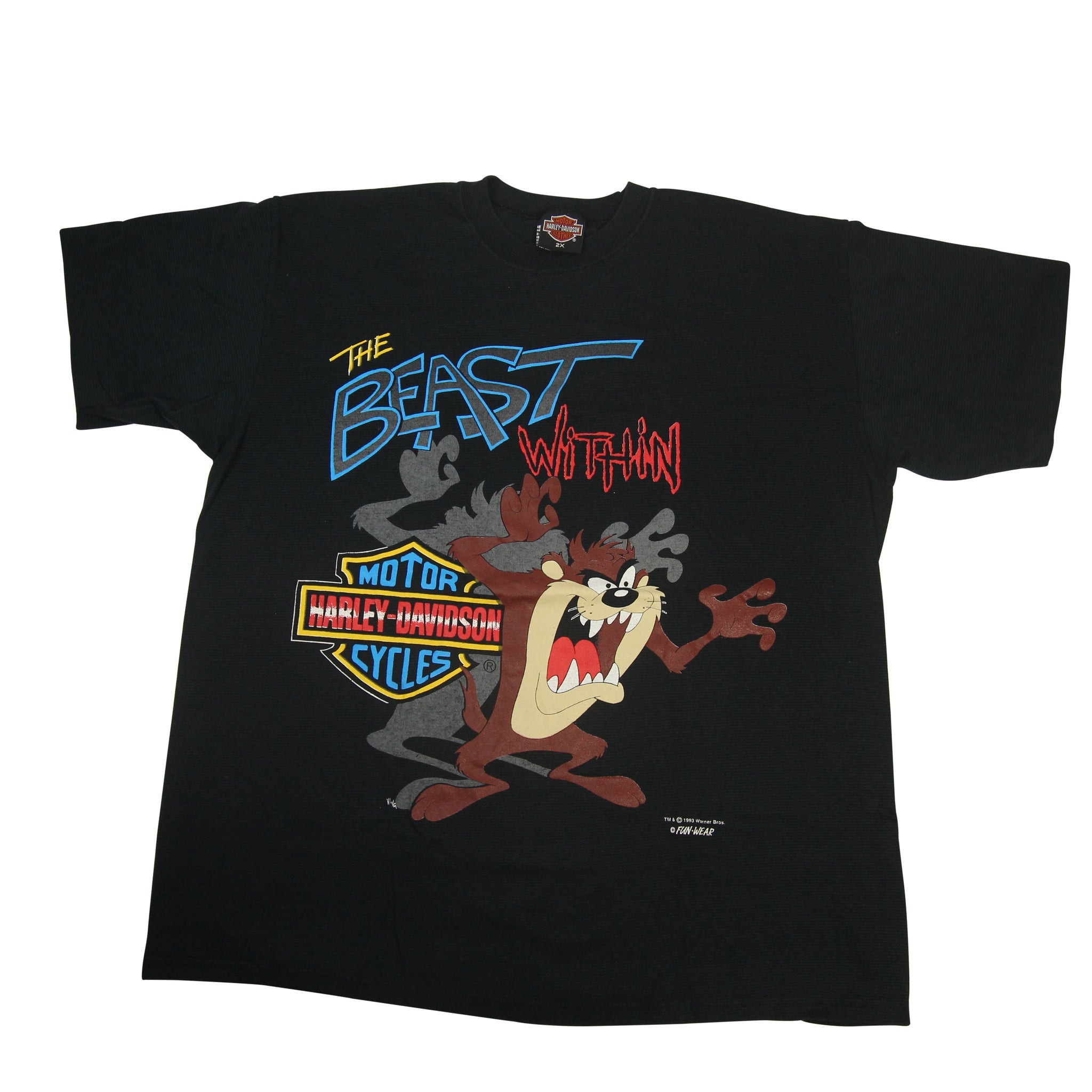 1993 Taz Rebel-Rider Warner Bros Vintage T-Shirt Size Large Black 90s
