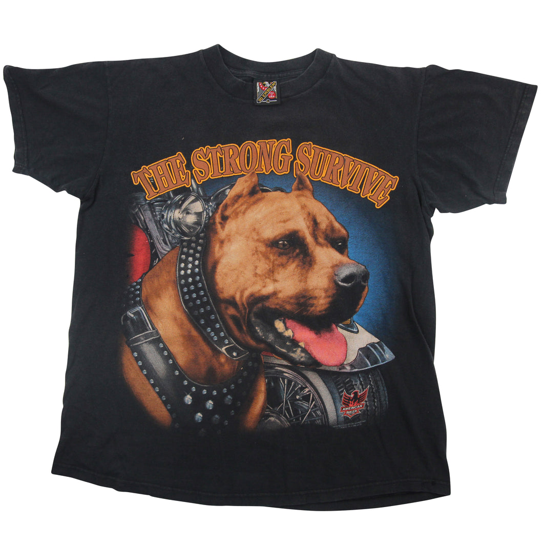 Vintage 3D Emblem The Strong Survive Pitbull T Shirt - L