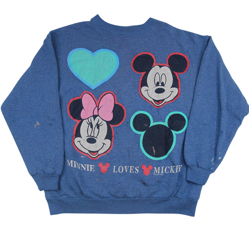 Vintage Disney Mickey and Minnie Graphic Crewneck Sweatshirt - L