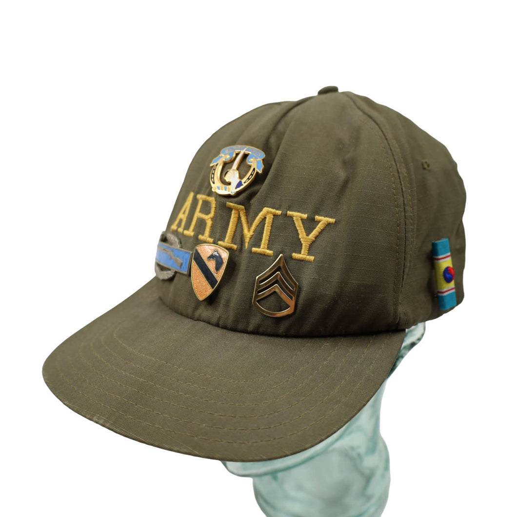 Vintage Army Hat with Military Pins - OS