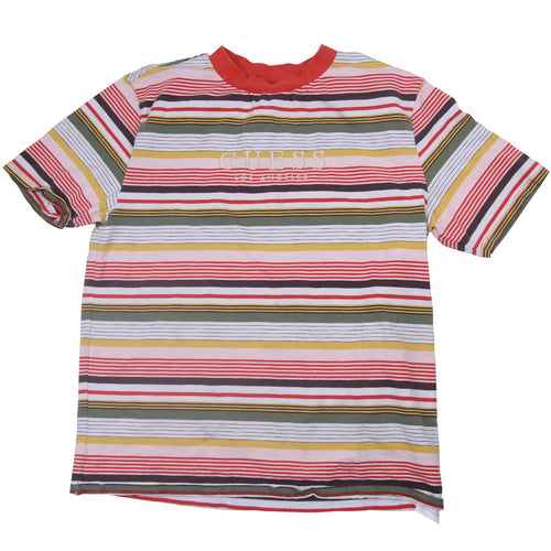 GUESS Originals Embroidered Spellout Striped T Shirt - S