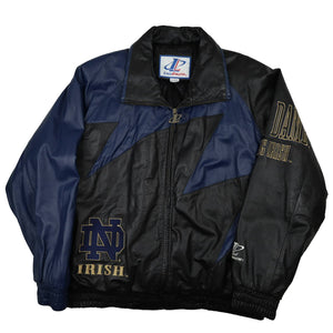 Vintage Logo Athletics Norte Dame Fighting Irish Sharktooth Leather Jacket - XL