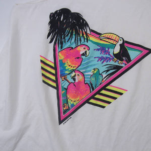 Vintage 80s Retro Tropical Bird Graphic Tank Top - XL