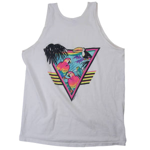 Vintage 80s Retro Tropical Bird Graphic Tank Top - XL