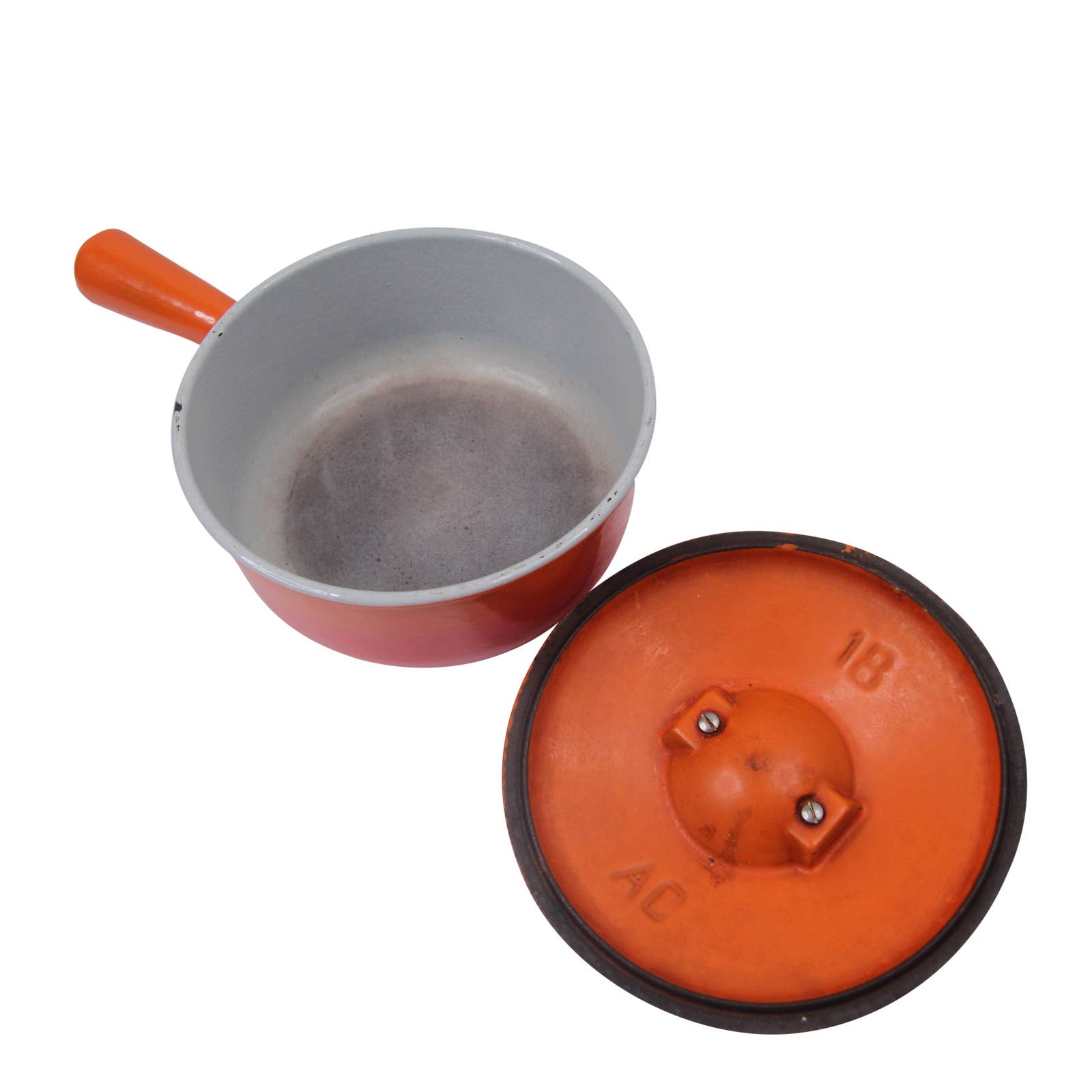 Le Creuset, Kitchen, Cousances 8 Le Creuset Cast Iron Saucepan Saute Pot Skillet  Lid Flame Orange