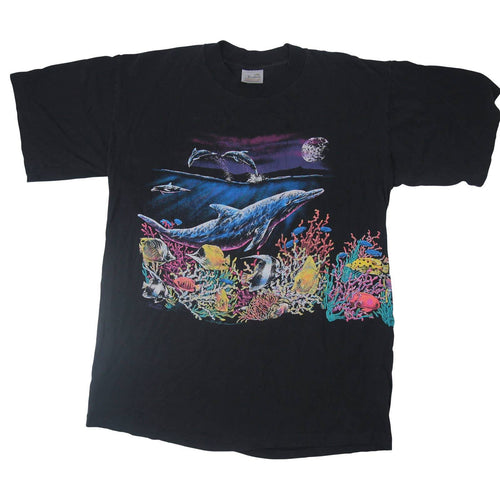Vintage Hazelwood Dolphin Aquatic Scene Graphic T Shirt - L