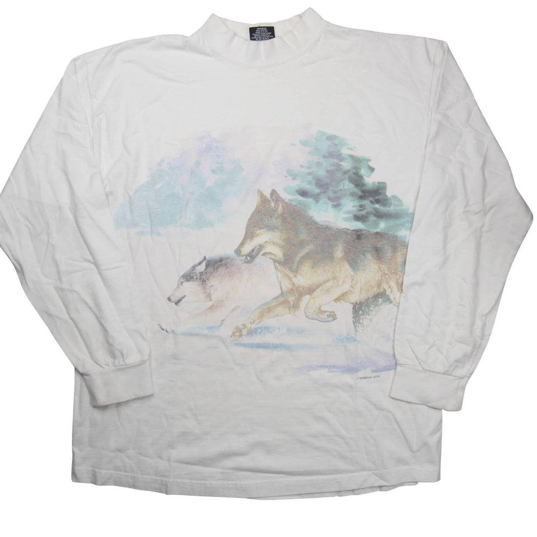 Vintage Habitat Wolves Graphic Long Sleeve T Shirt - XL