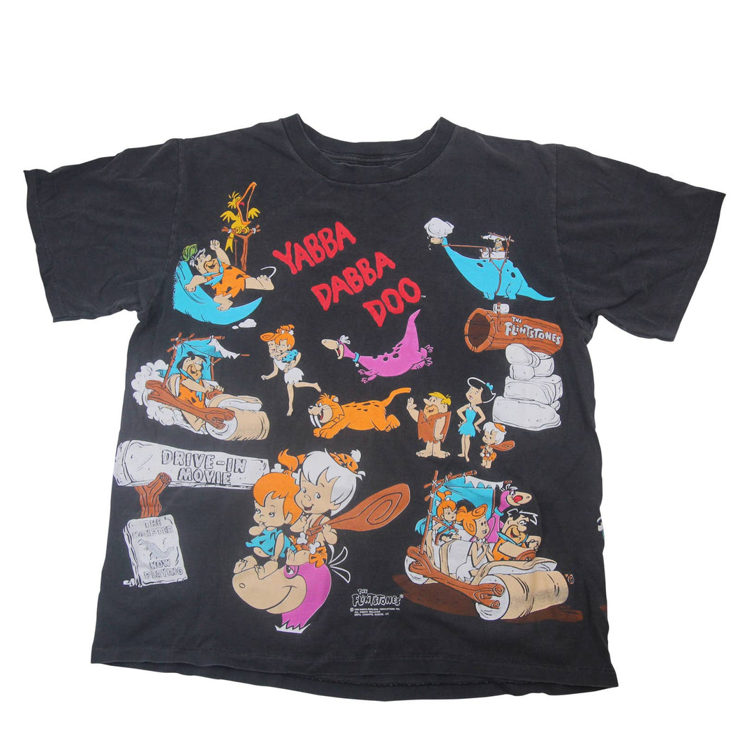 Vintage 1994 Flint Stones Cartoon Allover Graphic T Shirt - XL