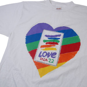 Vintage 1990 Love USA 22 Stamp Graphic T Shirt - XL